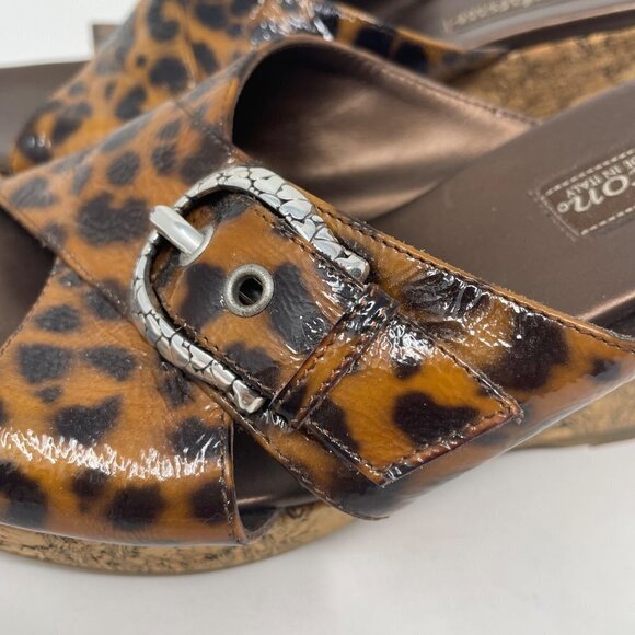 Brighton Summer Leopard Print Cork Wedge Sandals Size 6.5 - Picture 4 of 10